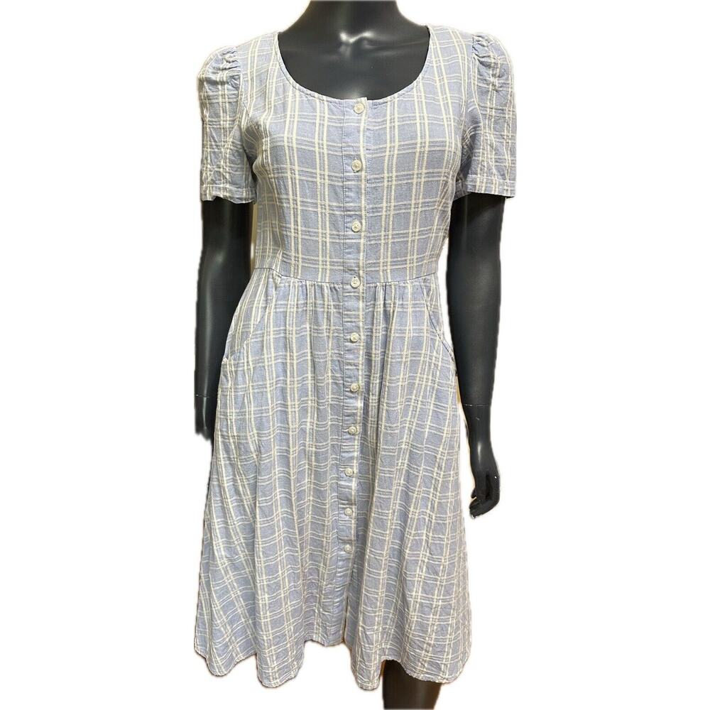 Draper James Linen Blend Button Front Dress in Blue Stripe Size 6 Midi Dress